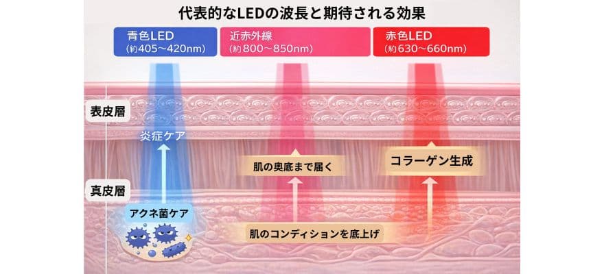 代表的なLEDの波長と期待される効果