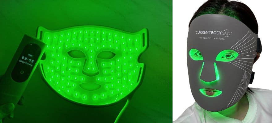 カレントボディLEDマルチライトマスクのブライトニングモードでは、近赤外線と緑色を組み合わせて照射します。