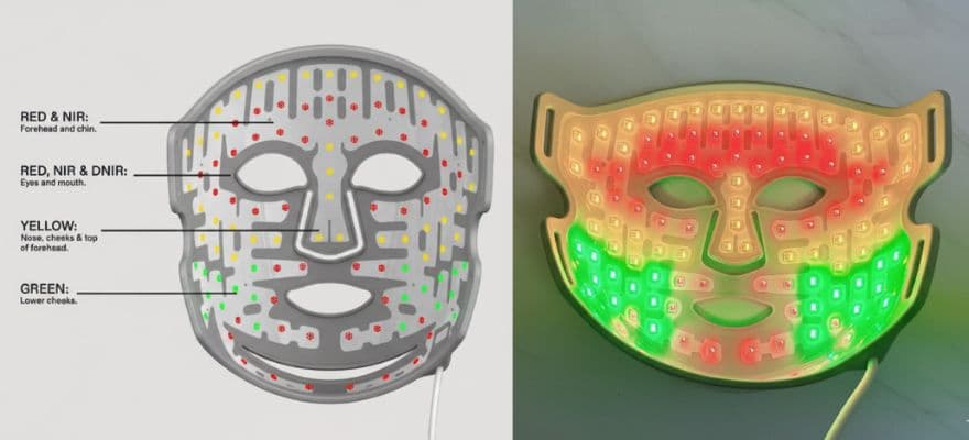 カレントボディLEDマルチライトマスクのコンプリートモードは、部位ごとに出やすい肌悩みに合わせて、最適な波長を自動で配置します。