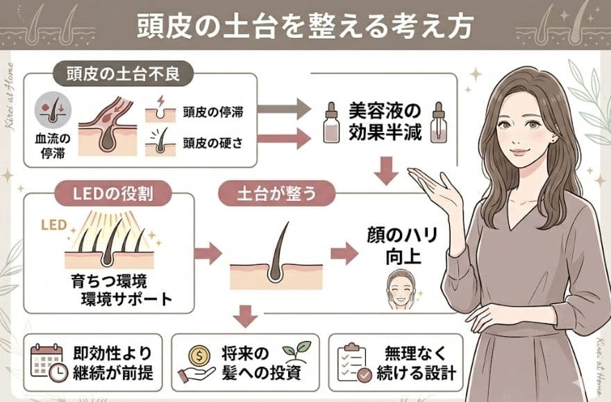 赤色LEDで頭皮の土台を整える考え方