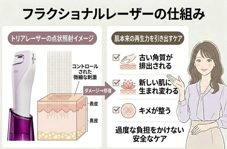 トリアレーザー美顔器の効果に関係するフラクショナルレーザーの仕組み