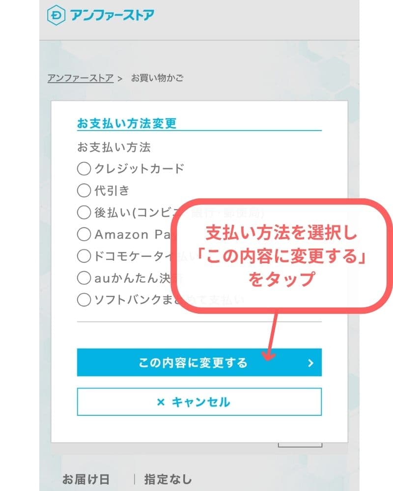 DISM美顔器の購入ステップ⑨支払い方法を選択