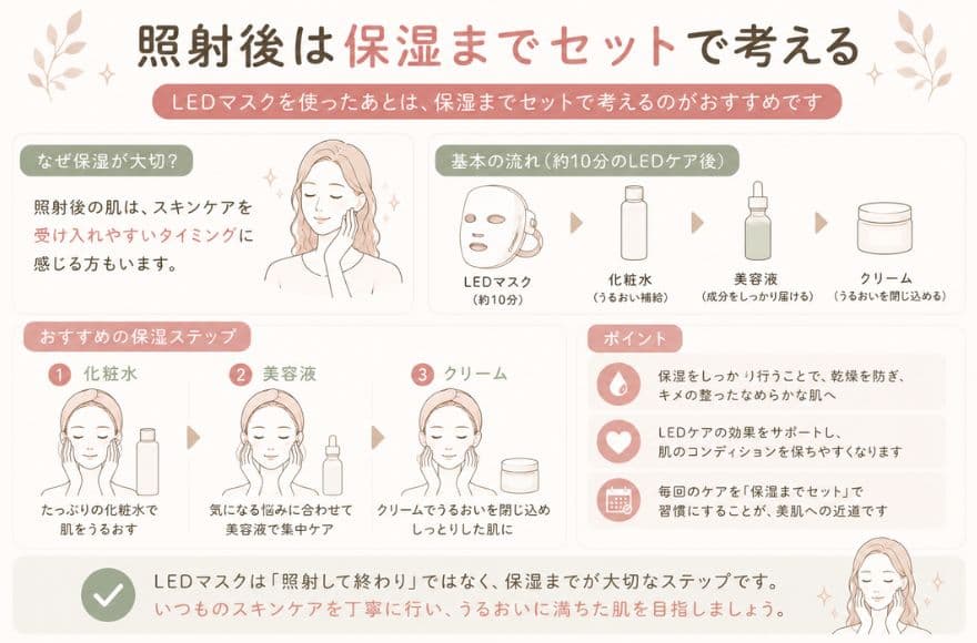 カレントボディLEDマスクの効果を感じるために見直したい使い方③照射後は保湿までセットで考える