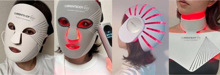 カレントボディLEDマスクはシリーズ2、マルチライトマスク、頭皮ケアデバイス、ネック＆デコルテマスクを使用中