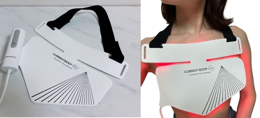 カレントボディネック＆デコルテマスクはネックレスのようにかけると、広めにLEDを当てることもできる。