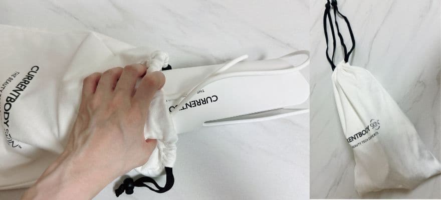 カレントボディネック＆デコルテマスクは柔らかい素材でくるっと丸められる、収納袋にも入れやすい