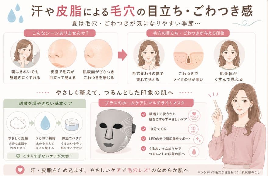 夏肌悩み③汗や皮脂による毛穴の目立ち・ごわつき感