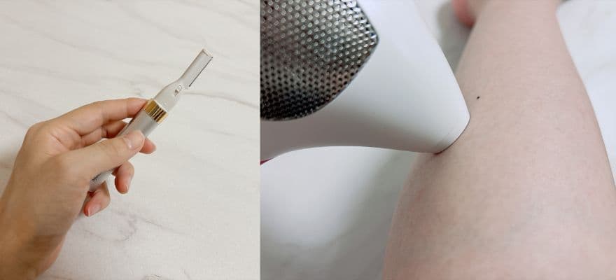 電気シェーバーで剃毛して準備後、ヒザ下にトリア4Xを照射