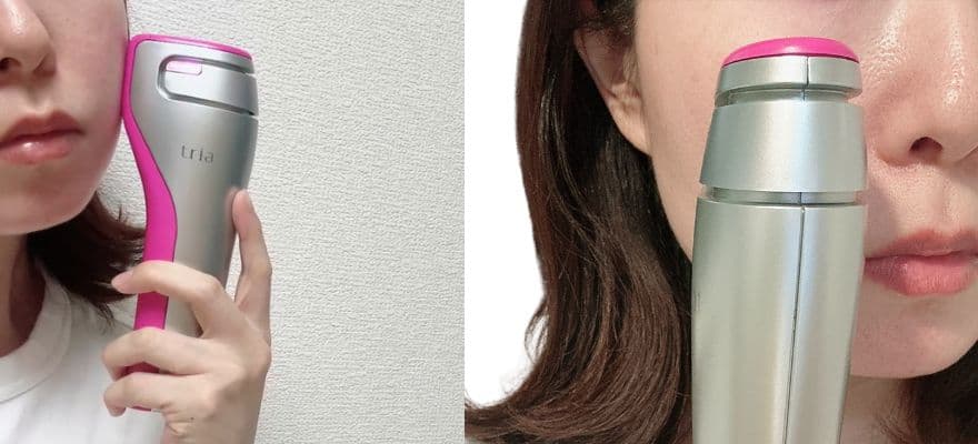 トリア美顔器FRXを実際に顔に試す様子